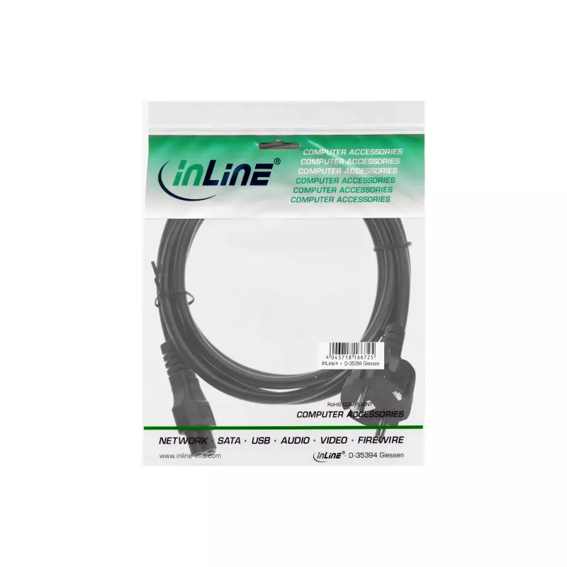 InLine power cable Type F German / “Mickey Mouse” notebook plug black 1.8m