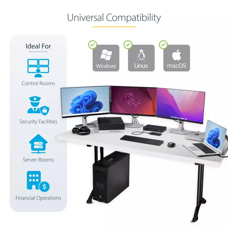 StarTech.com 4-Port KM Switch with Mouse Switching, USB Switch for Keyboard/Mouse, 3.5mm/USB Audio, Peripheral Sharing for 4 Computers, TAA Compliant