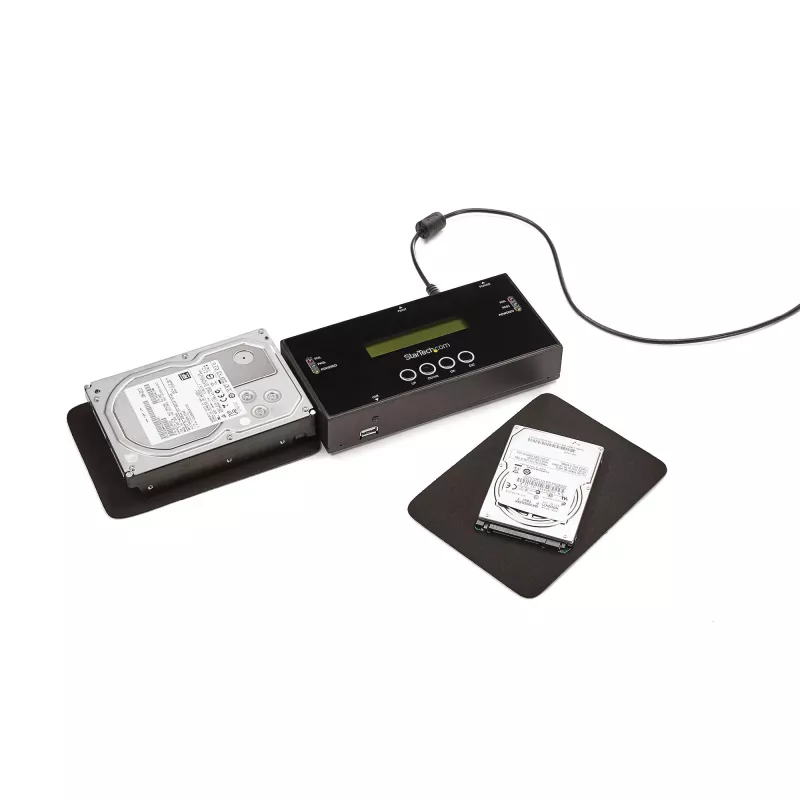 StarTech.com 1:1 Standalone Hard Drive Duplicator and Eraser, SAS and SATA HDD/SSD Cloner/Copier, Hard Drive Duplicator and Sanitizer, LCD Display, TAA Compliant