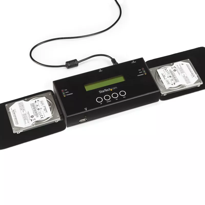 StarTech.com 1:1 Standalone Hard Drive Duplicator and Eraser, SAS and SATA HDD/SSD Cloner/Copier, Hard Drive Duplicator and Sanitizer, LCD Display, TAA Compliant