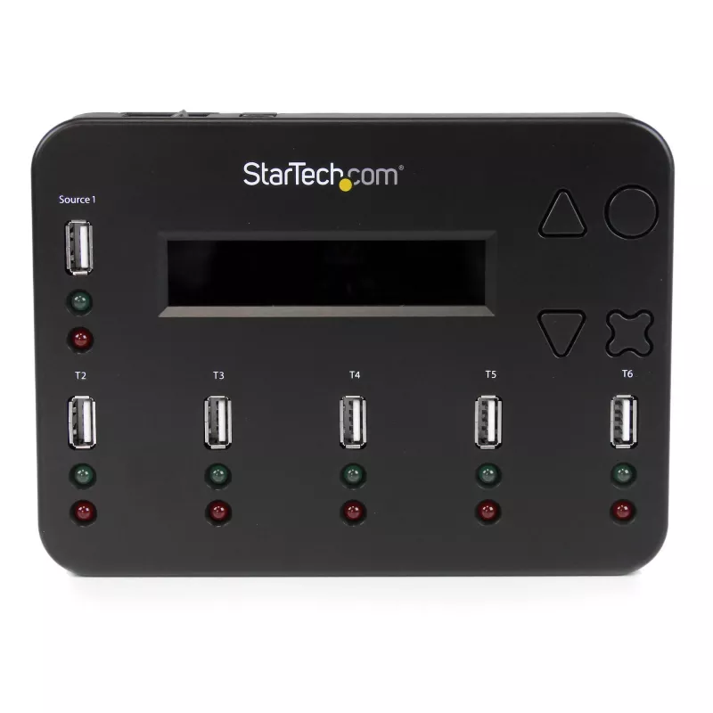 StarTech.com Standalone 1 to 5 USB Thumb Drive Duplicator and Eraser, Multiple USB Flash Drive Copier, System and File and Whole-Drive Copy at1.5 GB/min, Single and 3-Pass Erase, LCD Display - TAA