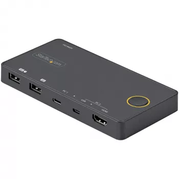 StarTech.com 2 Port Hybrid USB-A + HDMI & USB-C KVM Switch - Single 4K 60Hz HDMI 2.0 Monitor - Compact Desktop and/or Laptop HDMI KVM Switch - USB Bus Powered - Thunderbolt 3 Compatible