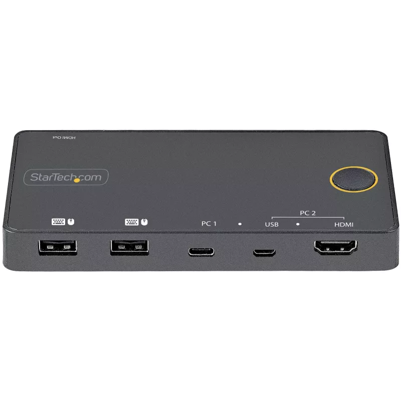 StarTech.com 2 Port Hybrid USB-A + HDMI & USB-C KVM Switch - Single 4K 60Hz HDMI 2.0 Monitor - Compact Desktop and/or Laptop HDMI KVM Switch - USB Bus Powered - Thunderbolt 3 Compatible