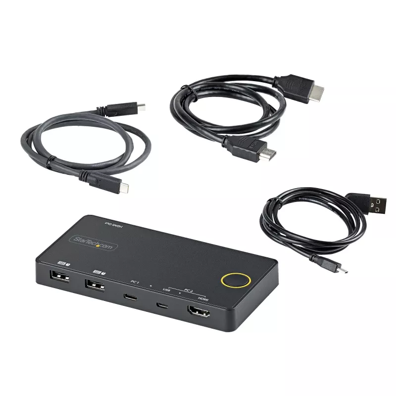 StarTech.com 2 Port Hybrid USB-A + HDMI & USB-C KVM Switch - Single 4K 60Hz HDMI 2.0 Monitor - Compact Desktop and/or Laptop HDMI KVM Switch - USB Bus Powered - Thunderbolt 3 Compatible