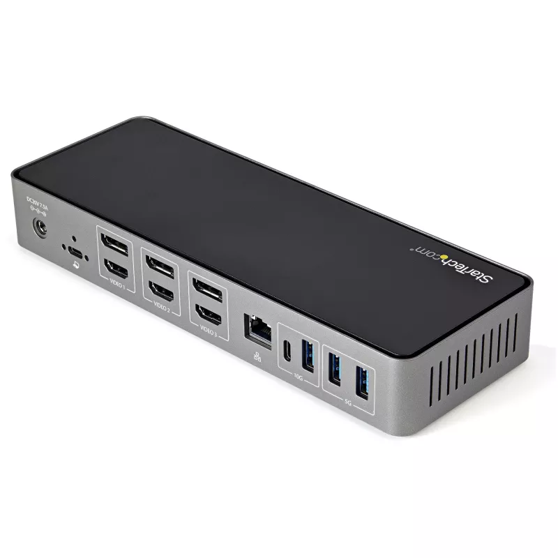 StarTech.com USB-C & USB-A Dock - Hybrid Universal Triple Monitor Laptop Docking Station DisplayPort & HDMI 4K 60Hz - 85W Power Delivery, 6x USB Hub, GbE, Audio - USB 3.1 Gen 2 10Gbps - TAA
