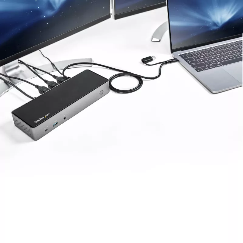 StarTech.com USB-C & USB-A Dock - Hybrid Universal Triple Monitor Laptop Docking Station DisplayPort & HDMI 4K 60Hz - 85W Power Delivery, 6x USB Hub, GbE, Audio - USB 3.1 Gen 2 10Gbps - TAA