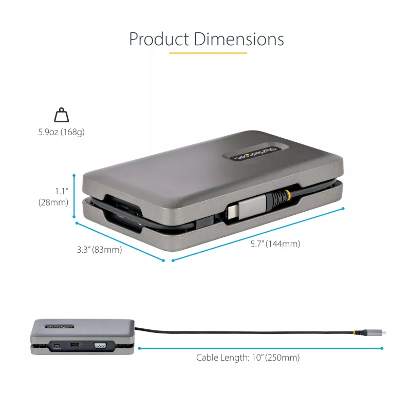 StarTech.com USB-C Dual Monitor Multiport Adapter up to 4K 60Hz USB-C DP Alt Mode Video Output & HDMI 2.0, or 1080p VGA, 100W PD Pass-Through, USB Type C Mini Dock, USB-C Docking Station, MST Hub
