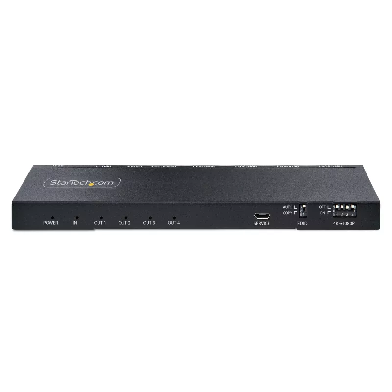 StarTech.com 4-Port HDMI Splitter, 4K 60Hz HDMI 2.0 Video, 4K HDMI Splitter w/ Built-in Scaler, HDMI Splitter 1 In 4 Out, 3.5mm/Optical Audio Port, HDMI Display/Output Splitter