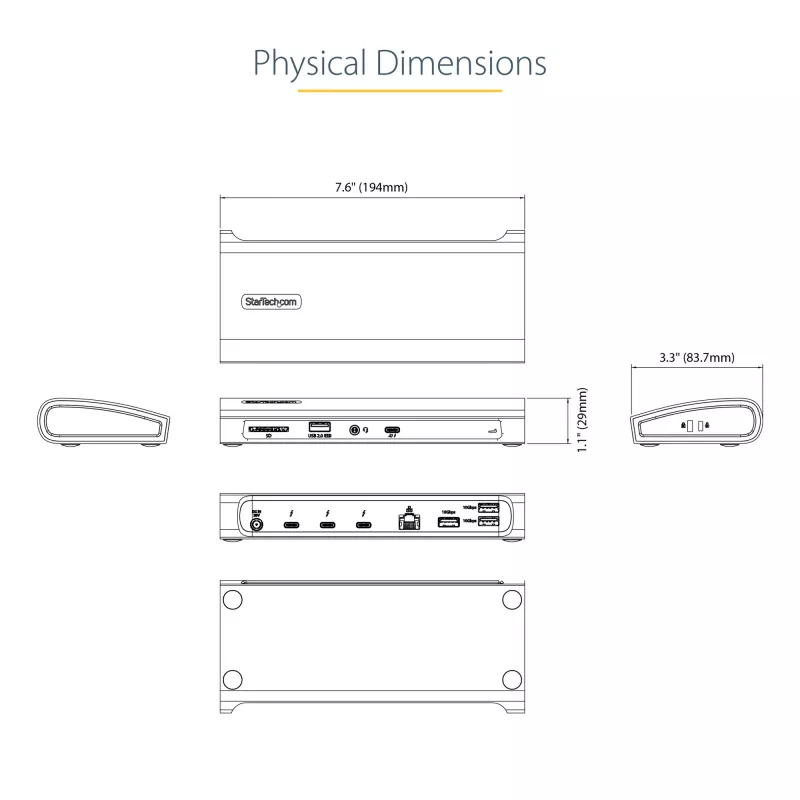 StarTech.com Thunderbolt 4 Dock, 96W Power Delivery, Single 8K/Dual Monitor 4K 60Hz, 3xTB4/USB4 ports, 4xUSB-A, SD, GbE, Thunderbolt 4 Docking Station for Windows or TB3 MacBook, 0.8m Cable