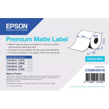 Epson Premium Matte Label Continuous Roll 76mm x 35m Matte 163 g/m²