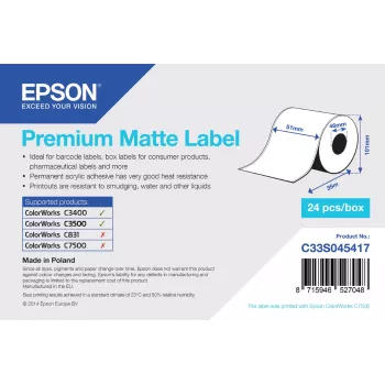 Epson Premium Matte Label - Continuous Roll: 51mm x 35m, Matte, 163 g/m², 1 pc(s), 118 mm, 108 mm, 59 mm