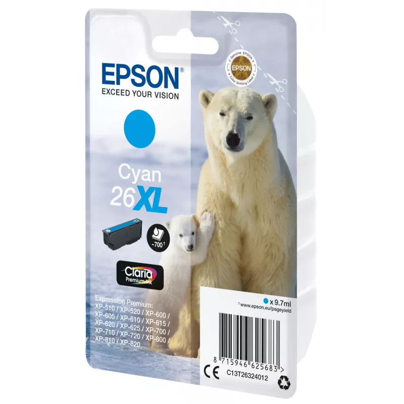 Epson Polar bear Singlepack Cyan 26XL Claria Premium Ink