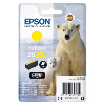 Epson Polar bear Singlepack Yellow 26XL Claria Premium Ink, High (XL) Yield, Yellow, Pigment-based ink, 9.7 ml, 1 pc(s), 700 pages