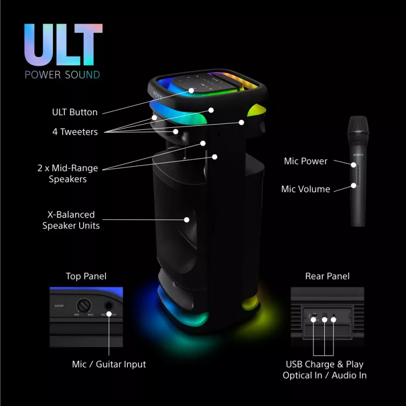 Speaker Sony SRS-ULT1000 ULT TOWER 10 — 139 W, Bluetooth, portable, black