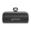 Manhattan Power Bank with integrated USB-C plug, 5000 mAh, Up to 10W output, Kickstand for Use as Charging Phone Holder, Black, One Year Warranty