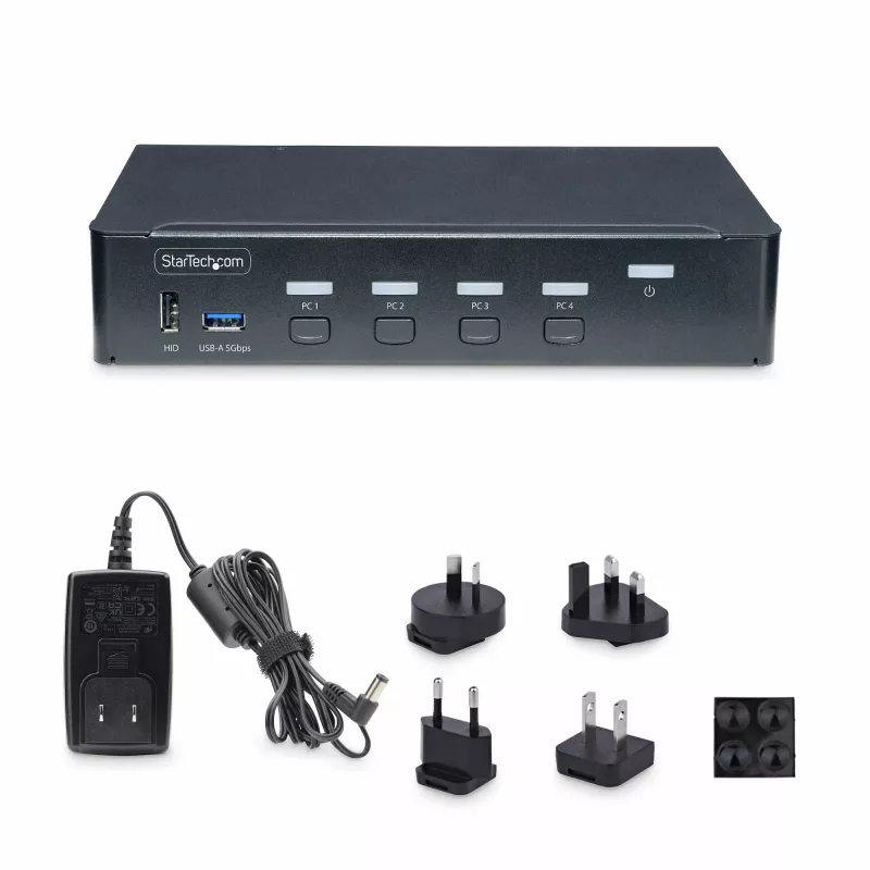 StarTech.com 4-Port DisplayPort KVM Switch, Single 4K 60Hz Monitor, 6x USB Ports, Push-Button & Hotkey Switching, DisplayPort 1.2, OS Independent, TAA Compliant