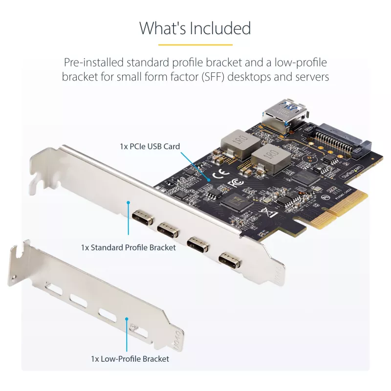 StarTech.com 5-Port USB PCIe Card, USB 3.2 10Gbps, PCI Express Card with 4x USB-C Ports, 1x USB-A Internal Port, USB PCIe Controller Card, Windows/macOS/Linux