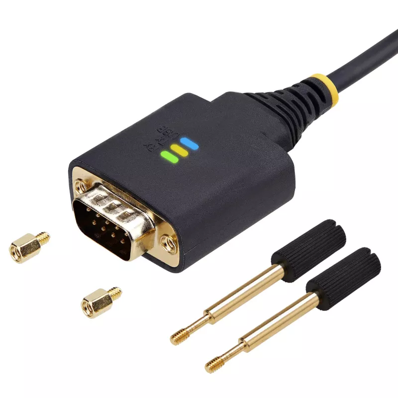 StarTech.com 6.6ft (2m) USB to Serial Adapter Cable, COM Retention, Interchangeable Screws/Nuts, USB-A to DB9 RS232, FTDI IC, ESD Protection, Windows/macOS/Linux