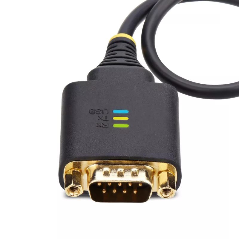 StarTech.com 1ft (30cm) USB to Serial Adapter Cable, COM Retention, Interchangeable Nuts/Screws, USB-A to DB9 RS232, FTDI IC, ESD Protection, Windows/macOS/Linux