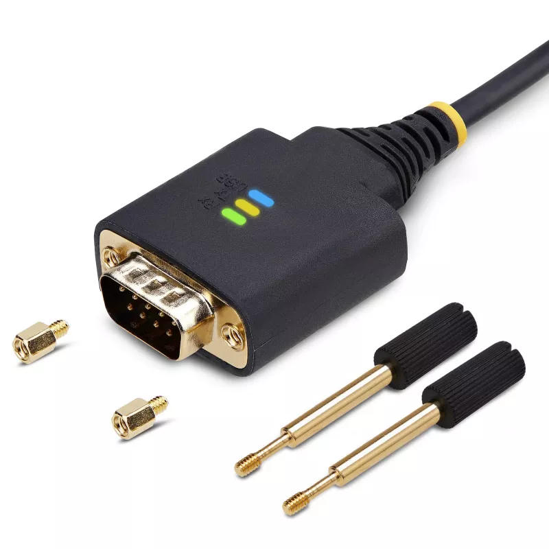 StarTech.com 1ft (30cm) USB to Serial Adapter Cable, COM Retention, Interchangeable Nuts/Screws, USB-A to DB9 RS232, FTDI IC, ESD Protection, Windows/macOS/Linux