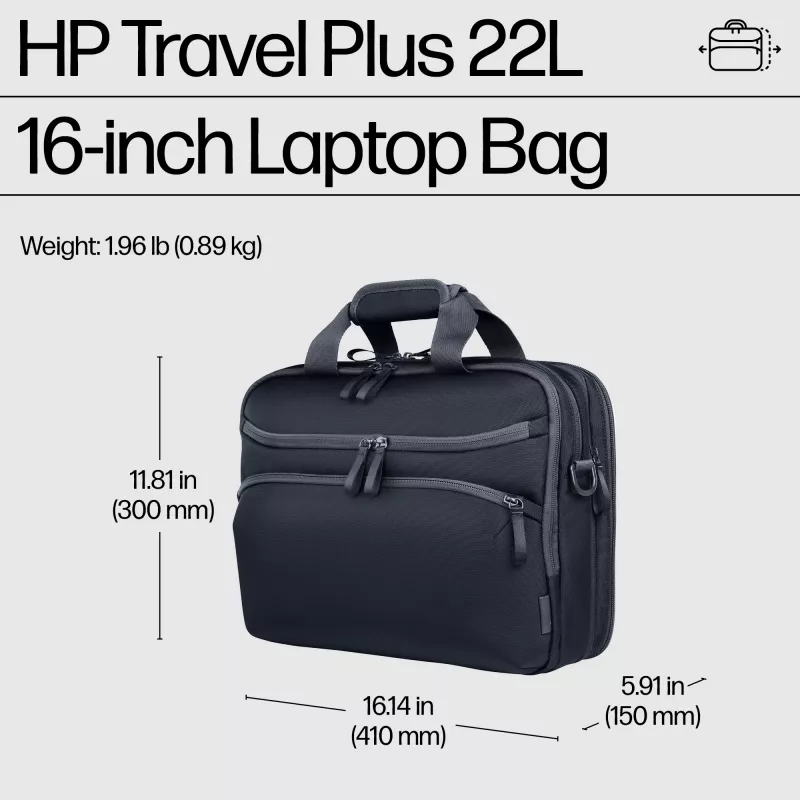 Laptop Bag HP Travel Plus 22L 16-inch Briefcase Monochromatic