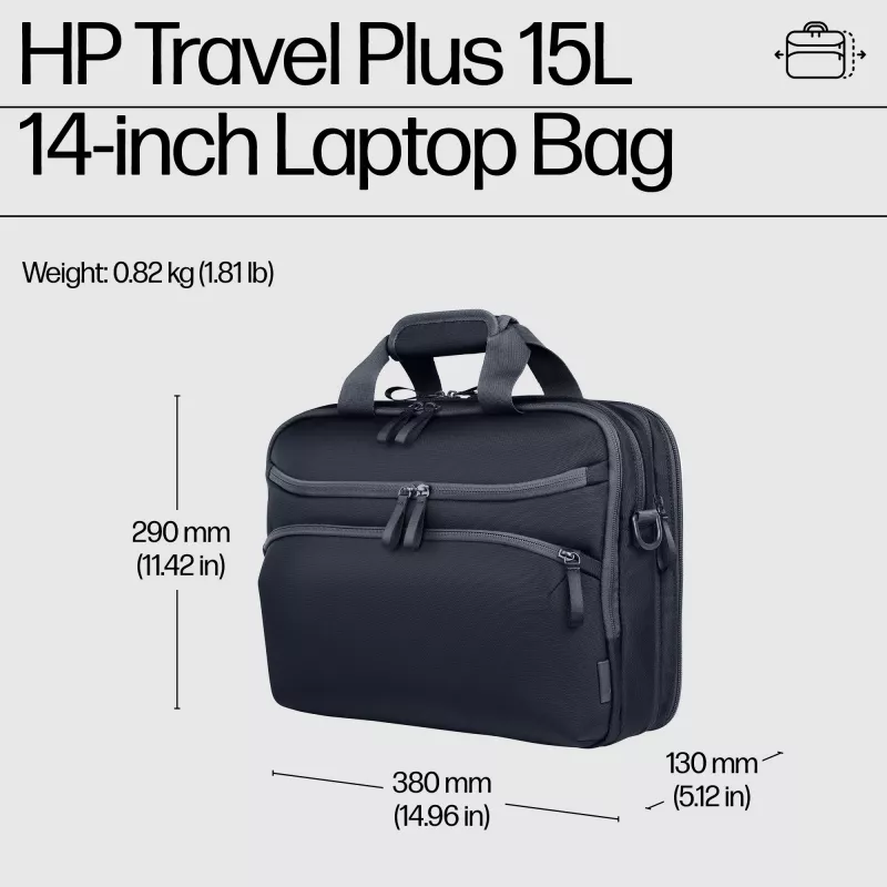 Laptop Bag HP Travel Plus 15L 14-inch Briefcase 820g Monochromatic