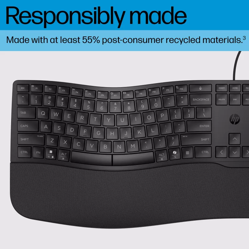 HP 485 Comfort Wired Keyboard Full-size USB Membrane with Wrist Rest