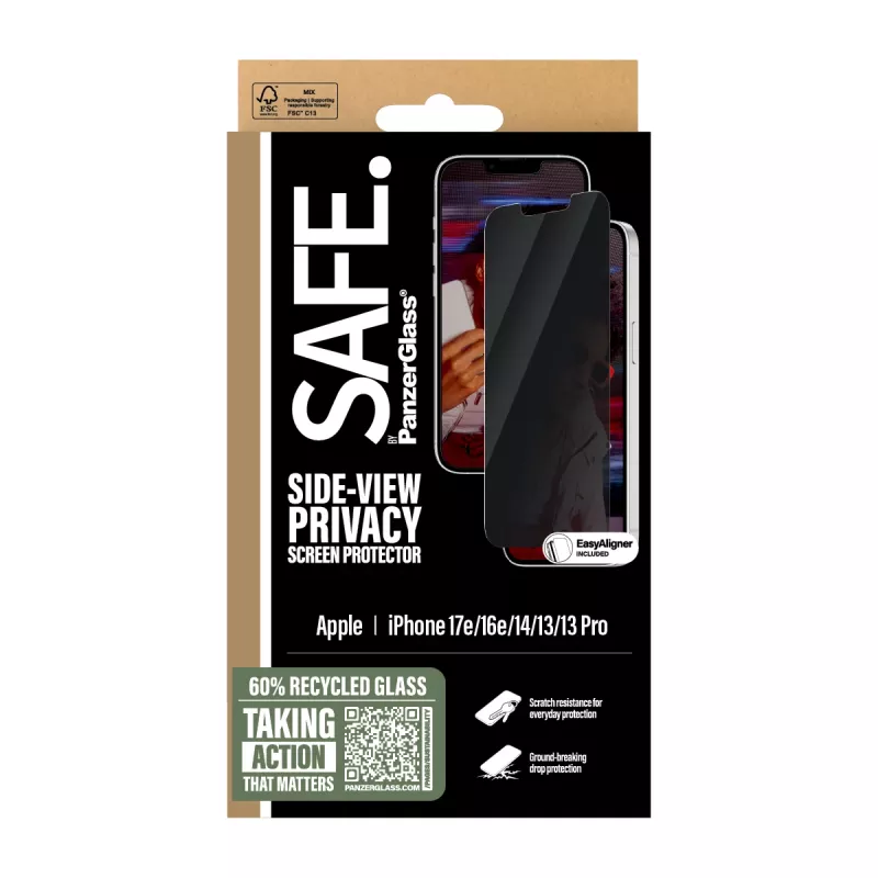 PanzerGlass SAFE. by ® Privacy Screen Protector iPhone 17e | 16e | 14 | 13 | 13 Pro | Ultra-Wide Fit w. EasyAligner