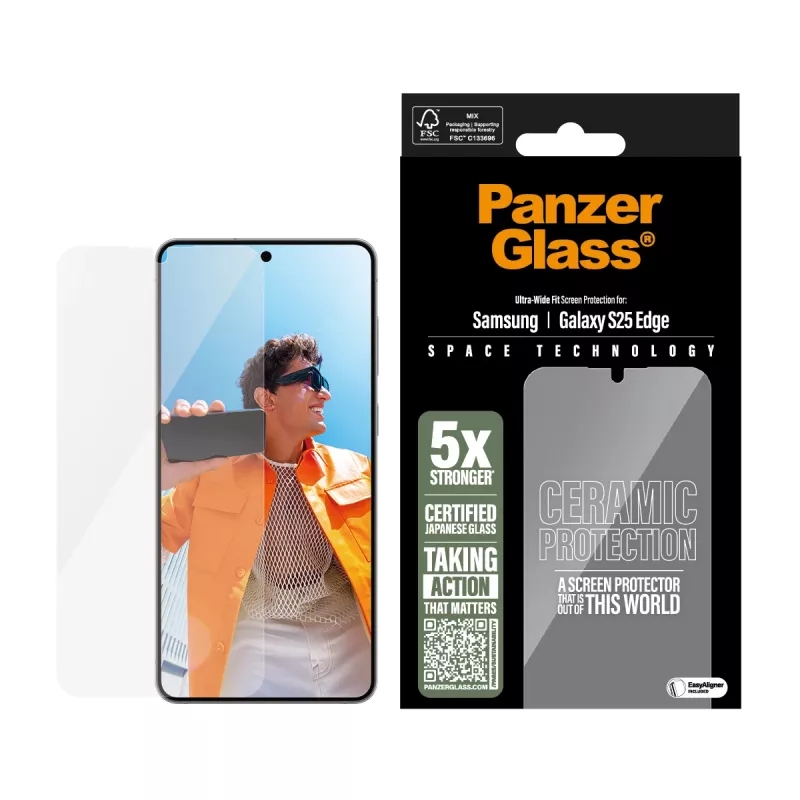 PanzerGlass ® Ceramic Screen Protector Samsung S25 Edge | Ultra-Wide Fit w. EasyAligner
