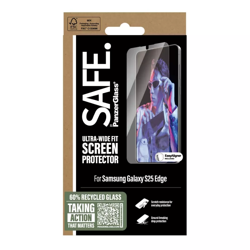 Screen Protector PanzerGlass SAFE. by ® Samsung S25 Edge Ultra-Wide Fit Scratch Shock Resistant