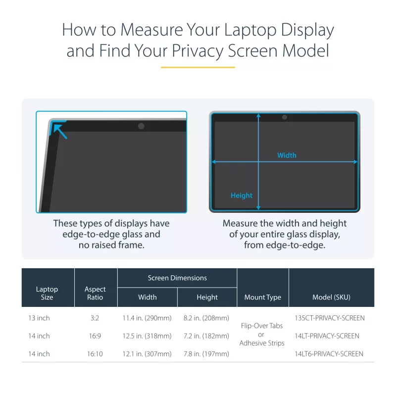 StarTech.com 13.5-inch 3:2 Flip-Over Privacy Screen with Touch, Anti-Glare Privacy Filter, Laptop Monitor Screen Protector with 51% Blue Light Reduction