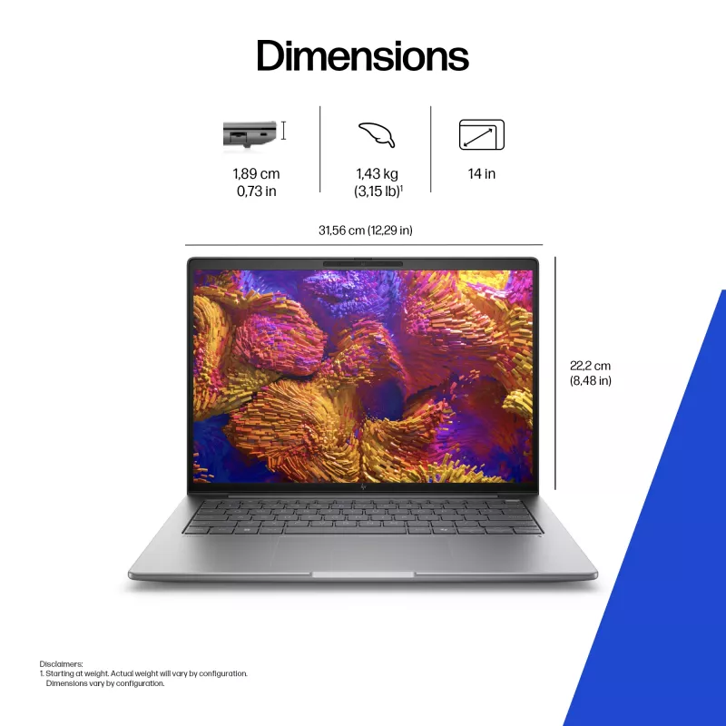 HP ZBook 8 G1ak Copilot+ PC AMD Ryzen AI 7 PRO 35.6 cm (14 inch) Touchscreen WUXGA 32 GB DDR5-SDRAM Wi-Fi 7 (802.11be) Windows 11 Pro AI Workstation, AI PC