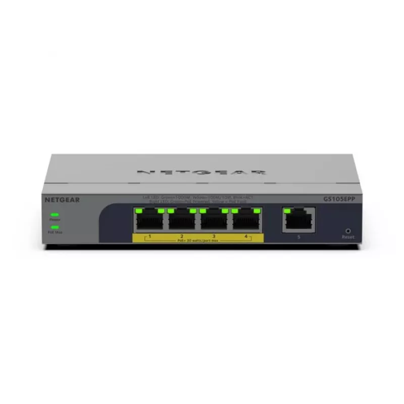 NETGEAR GS105EPP Unmanaged Gigabit Ethernet (10/100/1000) Power over Ethernet (PoE) Desktop/Wall-Mounting Grey
