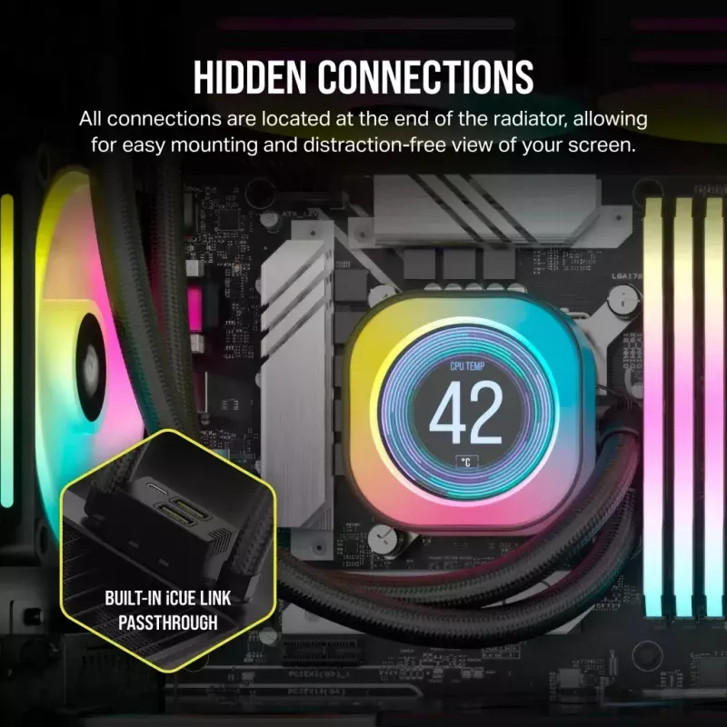 Corsair iCUE LINK H100i LCD RGB AIO Liquid CPU Cooler, 240 mm