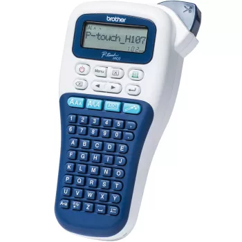 Label printer Brother PT-H107B — thermal transfer, 180×180 DPI, 20 mm/s, TZe tapes 3.5/6/9/12 mm, LCD, AAA battery