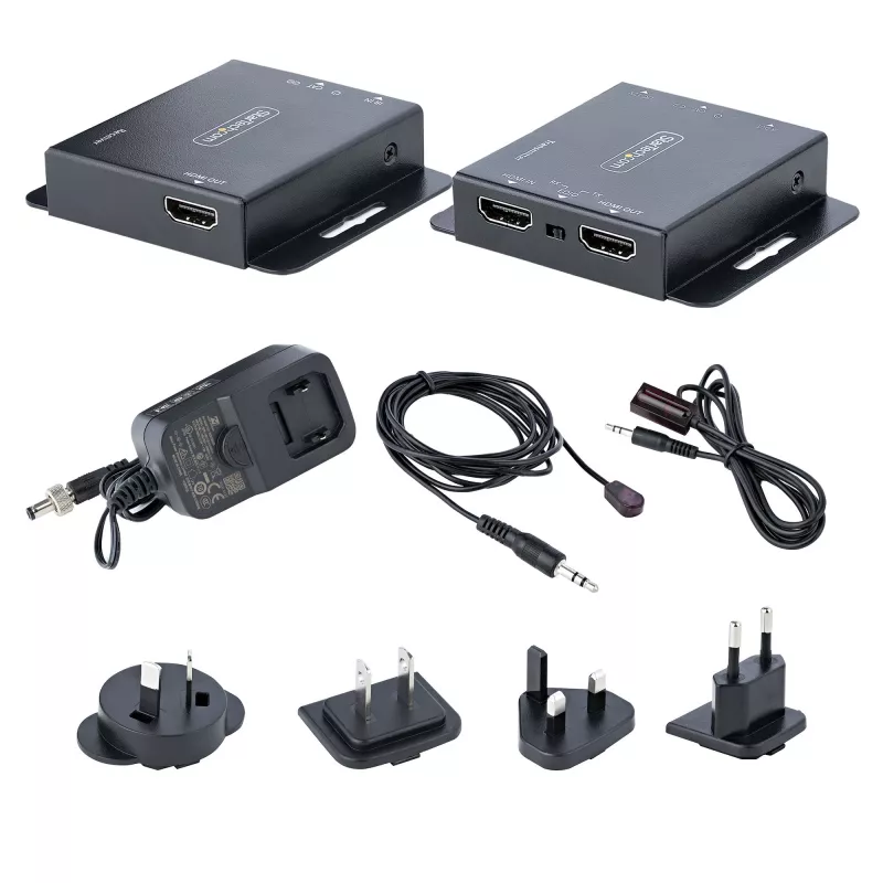 StarTech.com 4K HDMI Extender over CAT6/CAT5 Ethernet Cable, 4K 30Hz or 1080p 60Hz Video Extender, HDMI over Ethernet Cable, HDMI Transmitter and Receiver Kit, IR Remote Control