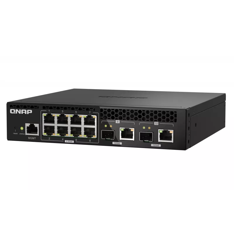 QNAP QSW-M2108R-2C managed L2 switch, 8 x 2.5GbE + 2 x 10GbE SFP+/RJ-45 combo, half-width, rack mountable