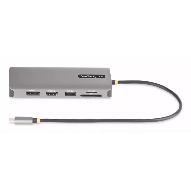 StarTech.com USB-C Triple-Monitor Multiport Adapter, Dual 4K 60Hz + 4K 30Hz HDMI & DisplayPort, 4-Port USB Hub, 100W PD Pass-Through, GbE, SD/MicroSD Card Readers