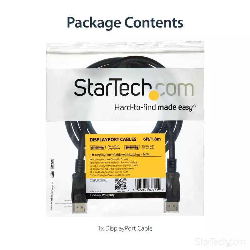 StarTech.com 6ft (2m) DisplayPort 1.2 Cable - 4K x 2K Ultra HD VESA Certified DisplayPort Cable - DP to DP Cable for Monitor - DP Video/Display Cord - Latching DP Connectors