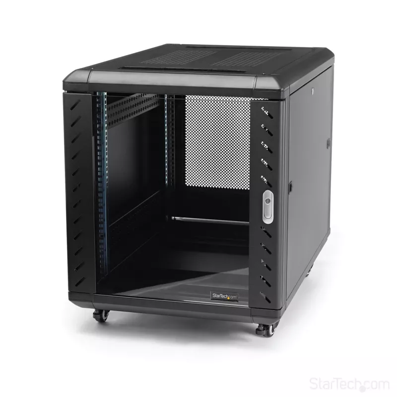 StarTech.com RK1236BKF 12U 19 inch Server Rack Cabinet with Lockable Mesh Doors, Casters, 800 kg Load Capacity, Black