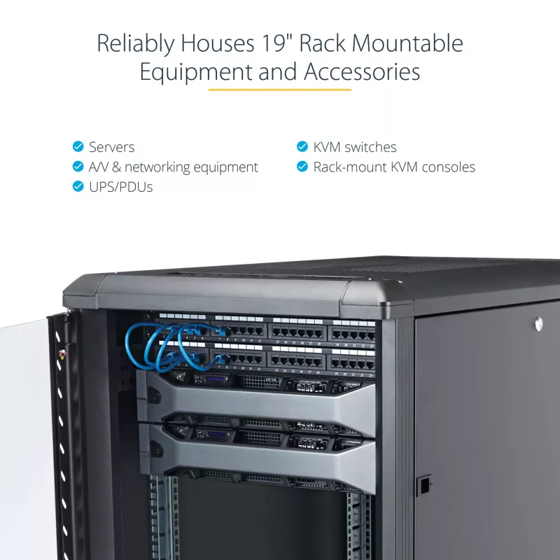 StarTech.com RK1236BKF 12U 19 inch Server Rack Cabinet with Lockable Mesh Doors, Casters, 800 kg Load Capacity, Black