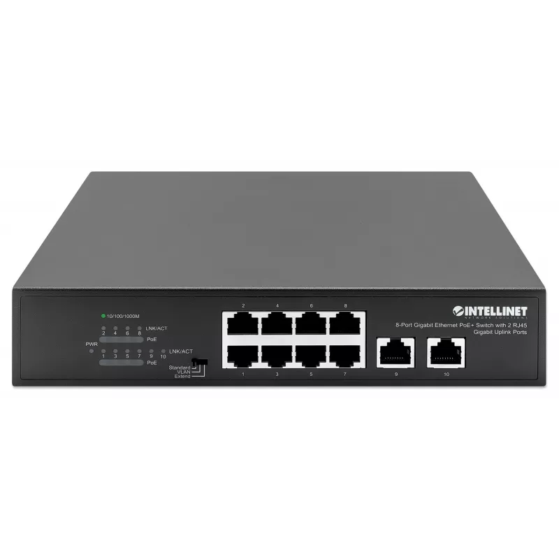 Intellinet 8-Port Gigabit Ethernet PoE+ Switch 120W 2 Uplink Ports