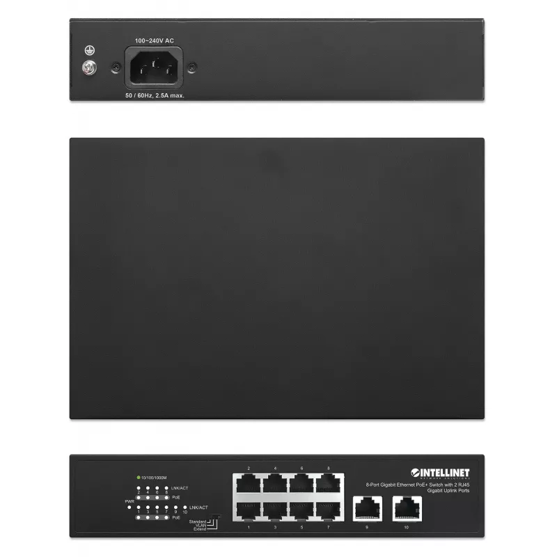 Intellinet 8-Port Gigabit Ethernet PoE+ Switch 120W 2 Uplink Ports