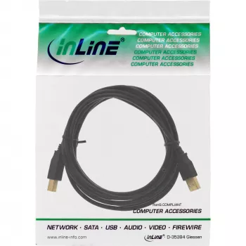 USB 2.0 Cable Type A male / Type B female black gold plated 0.3m InLine 34503S