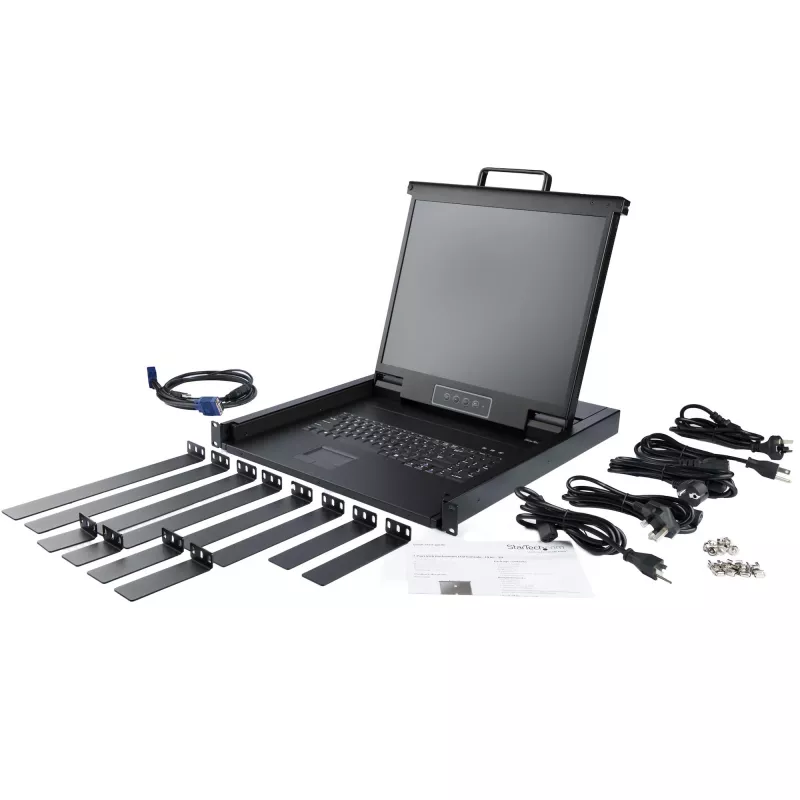 StarTech.com Rackmount KVM Console - Single Port VGA KVM with 19 inch LCD Monitor for Server Rack - Fully Featured Universal 1U LCD KVM Drawer w/Cables & Hardware - USB Support - 50,000 MTBF