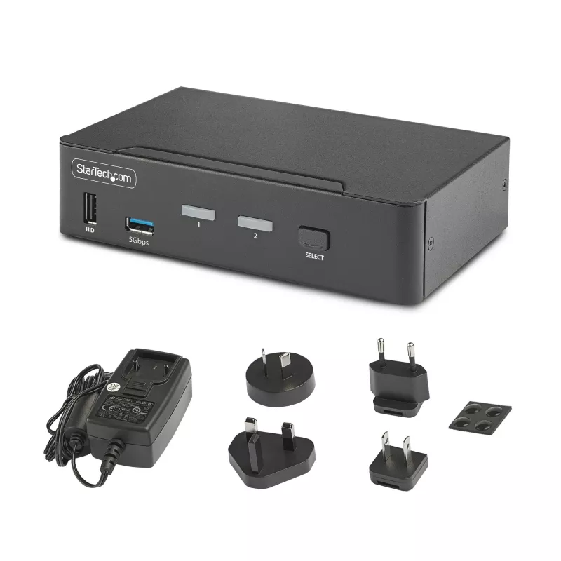 StarTech.com 2-Port DisplayPort KVM Switch, 8K 60Hz / 4K 144Hz, Single Display, DP 1.4, 2x USB 3.0 Ports, 4x USB 2.0 HID Ports, Push-Button & Hotkey Switching, TAA Compliant - OS Independent, Metal Housing