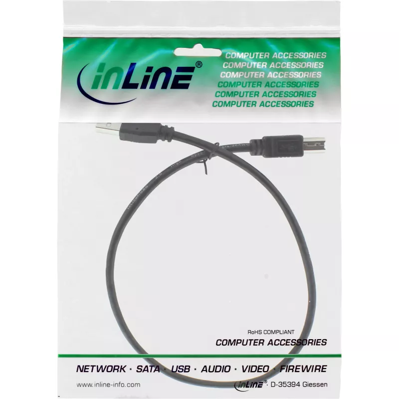 USB 2.0 Cable Type A male / B male black 0.5m InLine 34550X