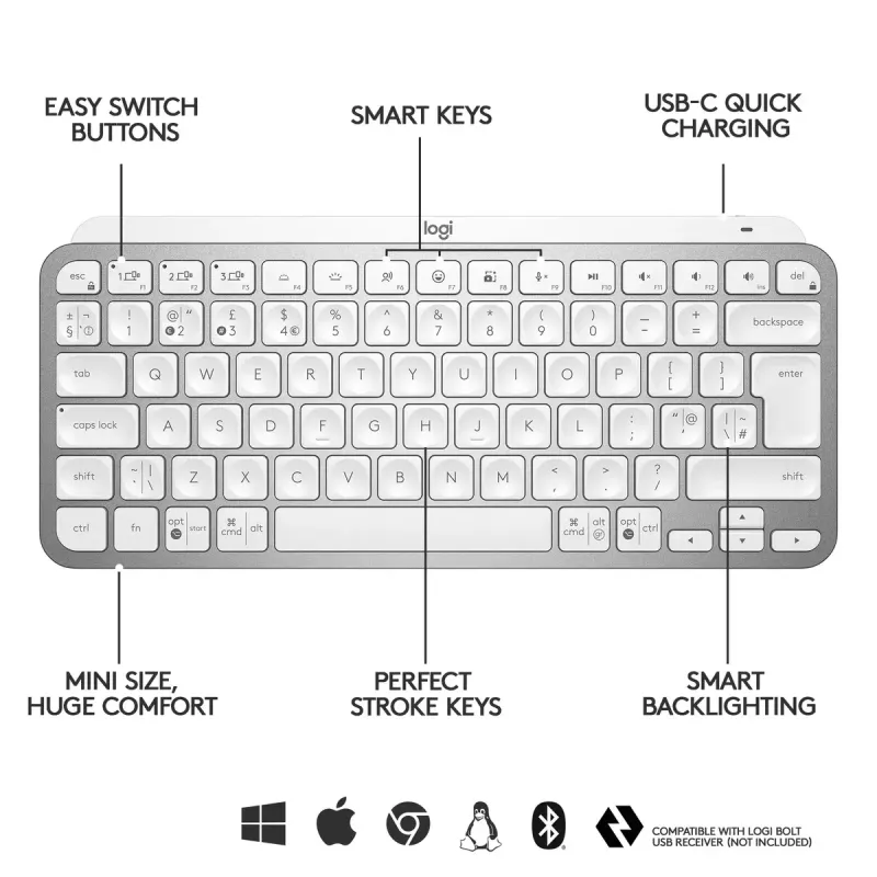 Logitech MX Keys Mini Wireless Illuminated Keyboard Mini QWERTY