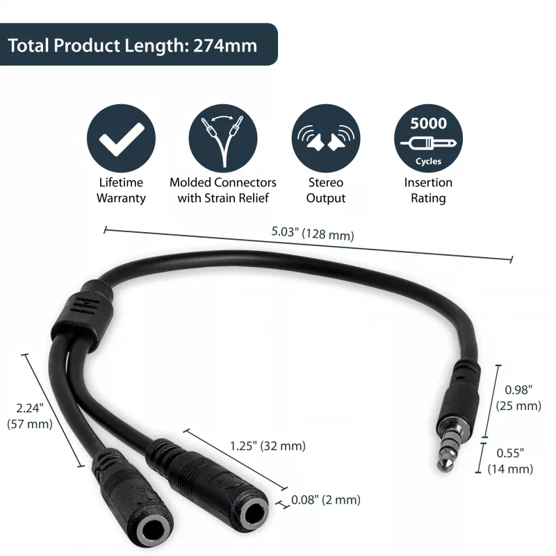 StarTech.com Headset adapter for headsets with separate headphone / microphone plugs - 3.5mm 4 position to 2x 3 position 3.5mm M/F