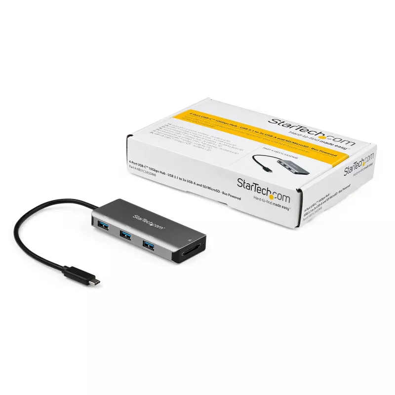 StarTech.com 3 Port 10Gbps USB C Hub with SD Card Reader - 3x USB-A & 1x SD Slot - Portable USB 3.1/3.2 Gen 2 Type C Adapter Hub - Laptop Hub - USB Bus Powered - Thunderbolt 3 Compatible~3 Port 10Gbps USB C Hub with SD Card Reader - 3x USB-A & 1x SD Slot - Portable USB 3.2 Gen 2 Type C Adapter Hub - Laptop Hub - USB Bus Powered - Thunderbolt 3 Compatible